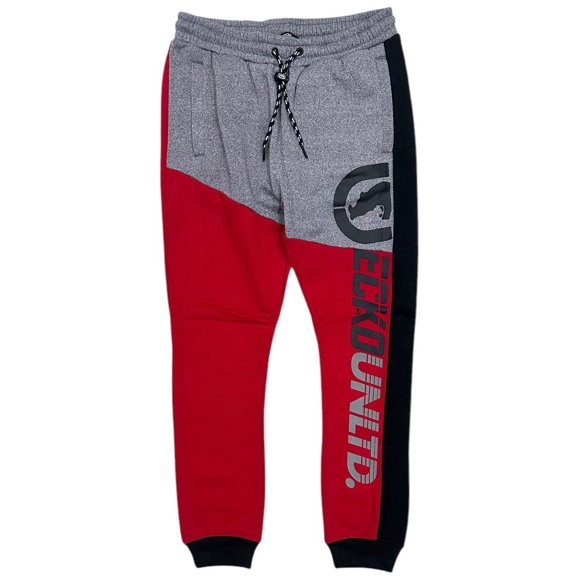 Ecko Unltd Men's Sweatpants Colorblock Puff Print Fleece Jogger (Medium, Grey/Red/Black)