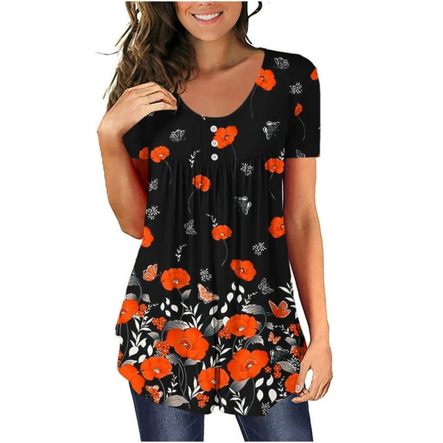 SMihono Hauts pour Femmes Été Chic Décontracté T-shirt Manches Courtes Col Rond T-shirt Imprimé Floral T-shirt Blouse Cadeau pour Femmes T-shirt Oversize pour Femmes 2023