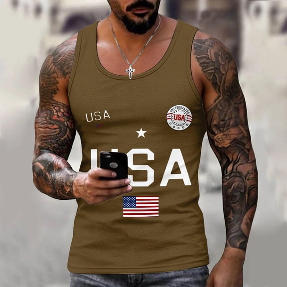 Dwelliawo Mens Muscle Tank Top 4th Of July 250 Year 1776-2026 Tank Top Muscle Sleeveless Shirts Casual Relaxed Fit Graphic Pullover Khaki 5XL