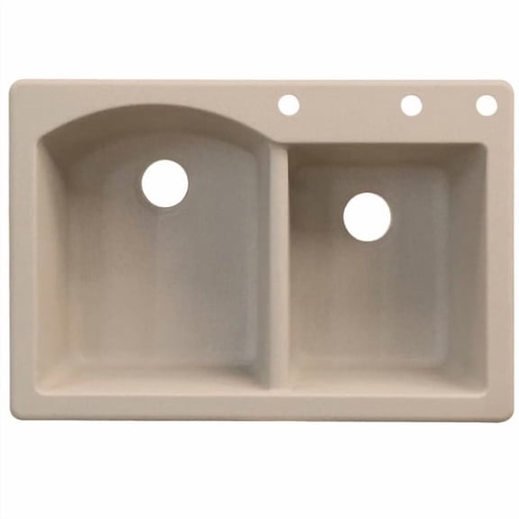 Transolid Aversa 33in x 22in silQ Granite Drop-in Double Bowl Kitchen Sink with 3 BDE Faucet Holes, In Cafe Latte