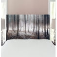 thumbnail image 1 of Winter Headboard, Scene of Dark Spooky Misty Forest Veiled with Fog Mystic Birches Print, Upholstered Decorative Metal Bed Headboard with Memory Foam, Twin Size, Brown White, by Ambesonne, 1 of 4