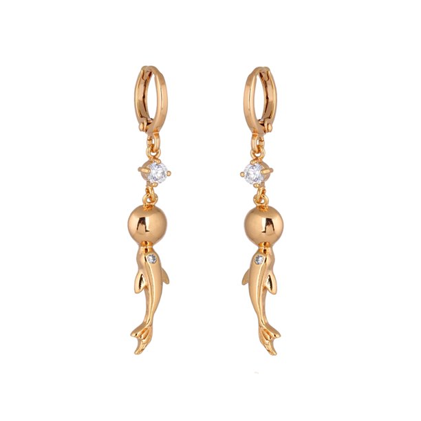 1 par de pendientes de circonita con forma de delfín para mujer, con personalidad, temperamento sencillo y elegante, joyería decorativa (dorada)