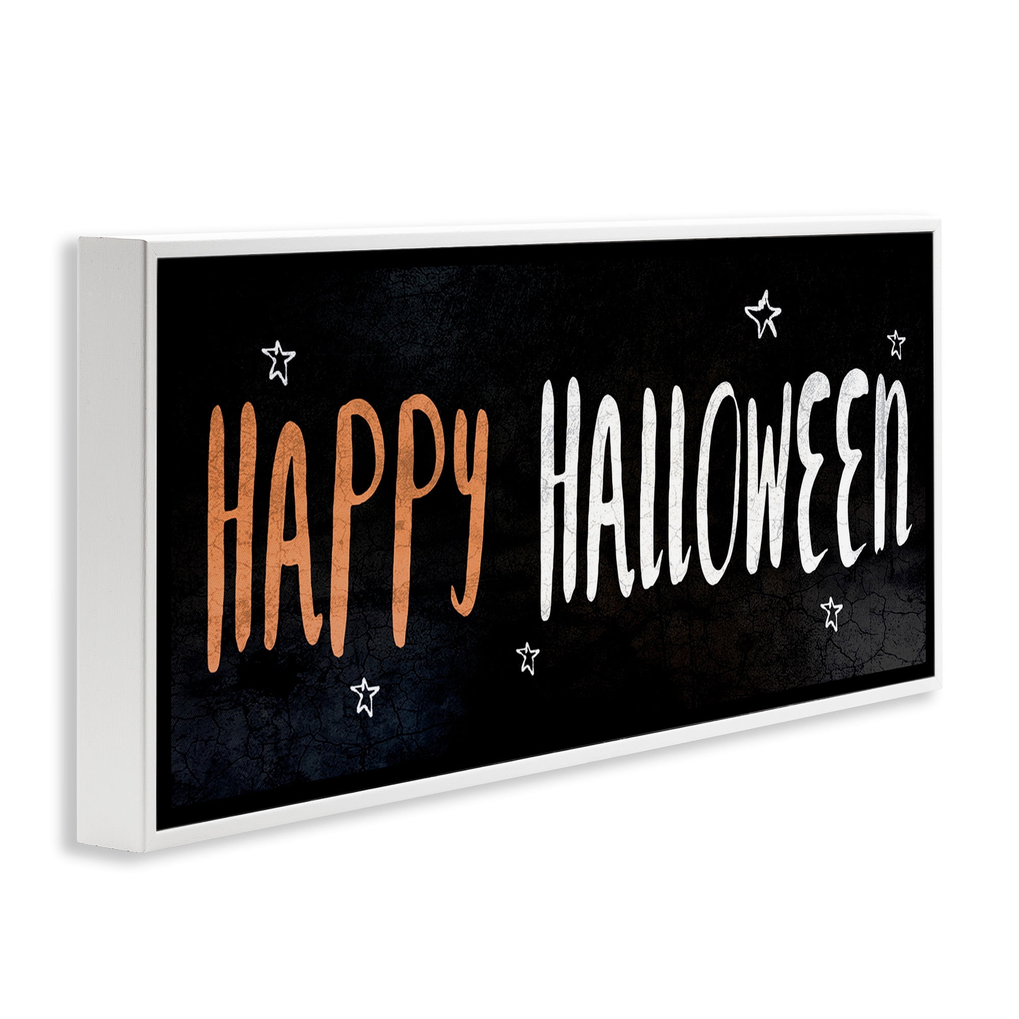 Stupell Industries Happy Halloween Spooky Stars Holiday Painting White Framed Art Print Wall Art, 24 x 10