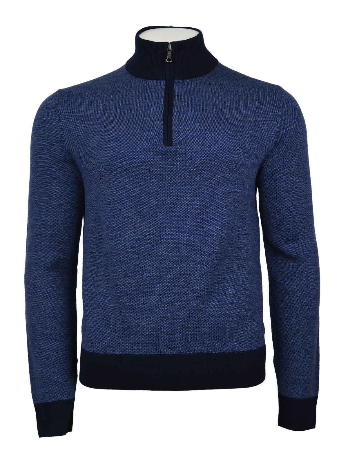 New Brooks Brothers Mens Blue Merino Wool Two Tone 1/2 Zip Sweater