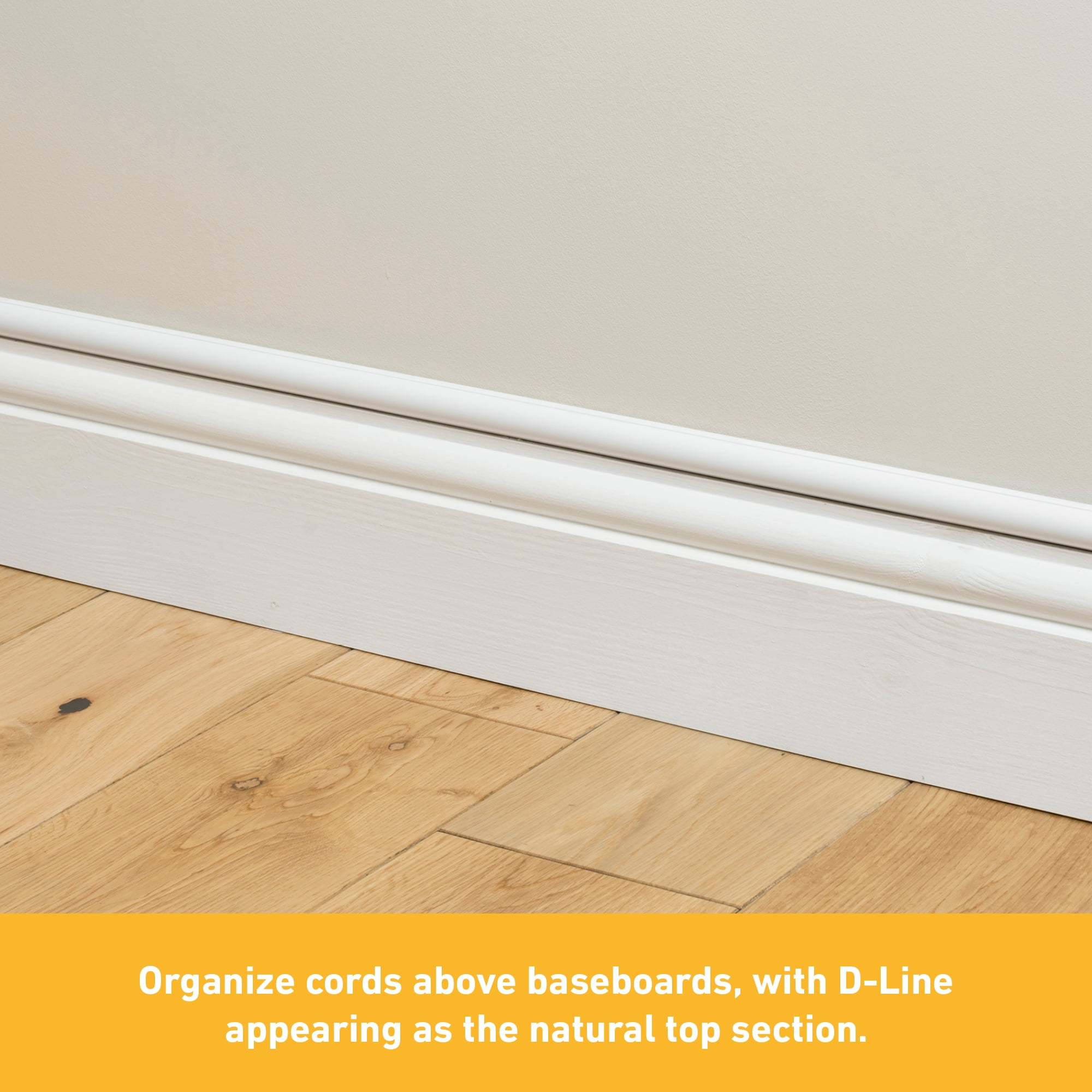  D-Line 39 White Quarter Round Cable Raceway, Corner Cord Cover,  Self-Adhesive Floor Molding with Wire Channel, Baseboard Cable Hider -  0.87 (W) x 0.87 (H) x 39-inch Length - White 