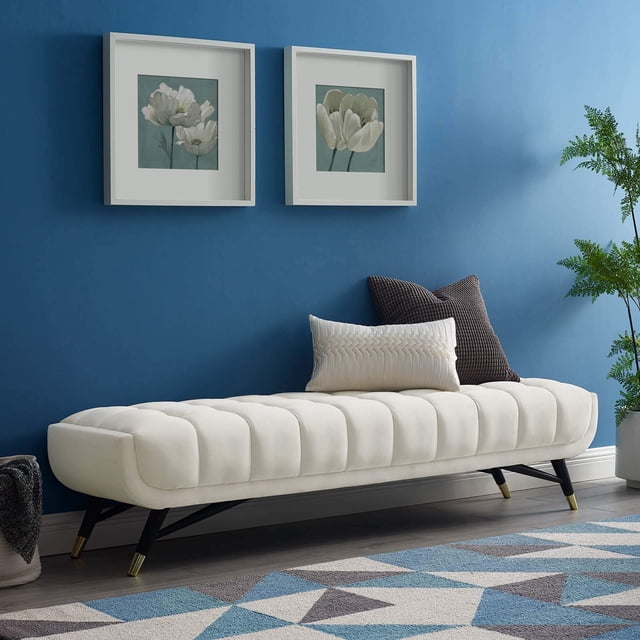 Modway Adept Banc d'Appoint Capitonné Rembourré en Velours de Style Mi-Siècle Moderne, Ivoire