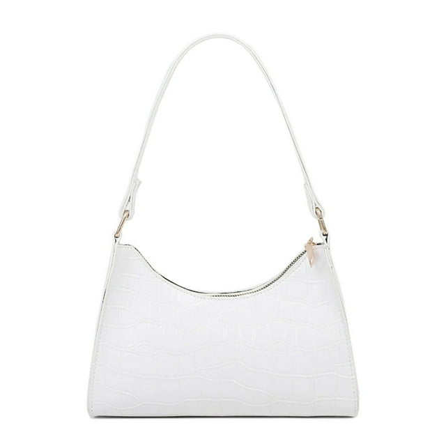 PU Alligator Pattern Underarm Bag Women Retro Solid Color Handbag (White)