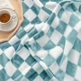 thumbnail image 3 of Throw Blankets Flannel Blanket with Checkerboard Grid Pattern Soft Throw Blanket for Couch, Bed, Sofa Luxurious Warm and Cozy for All Seasons (Light Blue, 51"x63"), 3 of 6