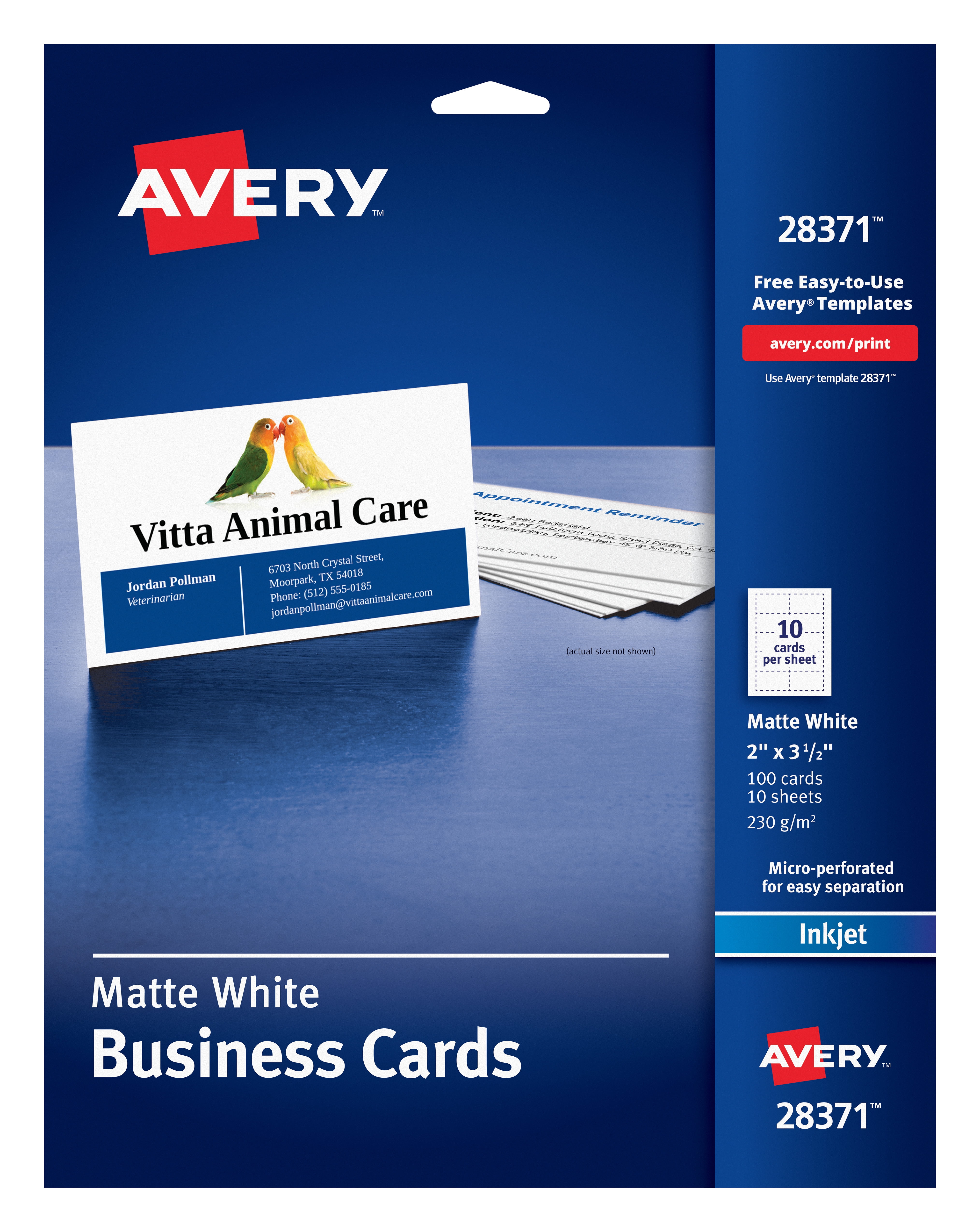 Avery 2 X 3 5 Business Cards Sure Feed Inkjet 100 28371 Walmart Com