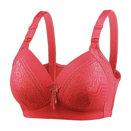 Wireless Bras for Women  Middle Aged And Elderly Bras Without Steel Rings Large Size Underwear Front Button Style Bra Comfortable Bra(Red 38)