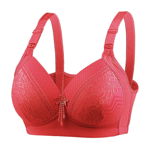 Women's Shape & Support Wirefree Bra Middle Aged and Elderly Bras Without Steel Rings Large Size Underwear Front Button Style Bra Comfortable Bra Womens Bras Red 36