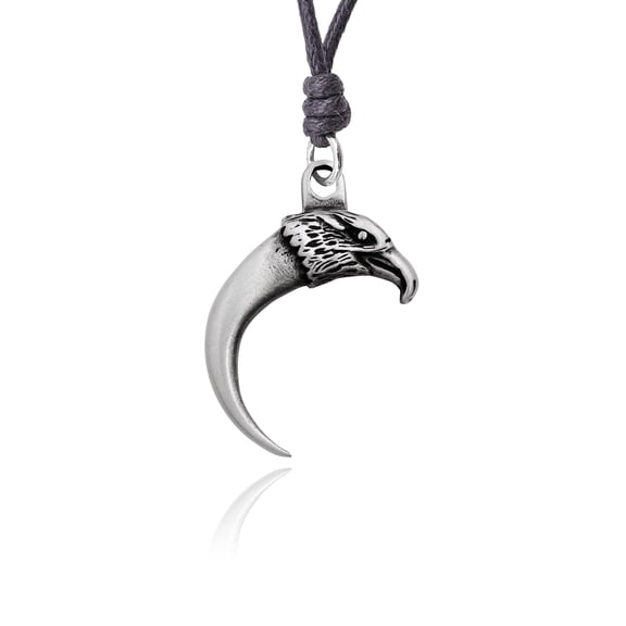 Eagle Head Silver Pewter Charm Necklace Pendant Jewelry With Cotton Cord