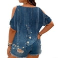 thumbnail image 4 of Plus Size Blusas Elegantes Para Mujer, Plus Size Summer Shirts for Women, Plus Size Cold Shoulder Print Loose Short Sleeve Tee Fashion Commute Daily Wear, Navy L, 4 of 4