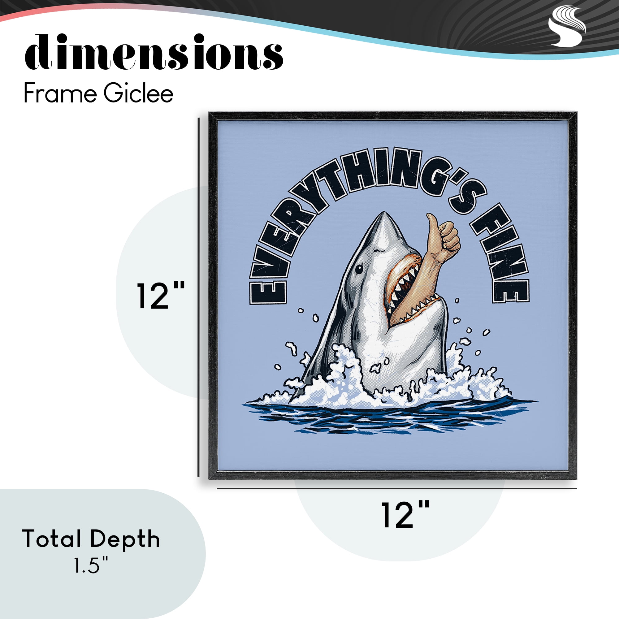 Everything's Fine Shark Bite Black Framed Giclee Art, design by Jedco Brands Inc.