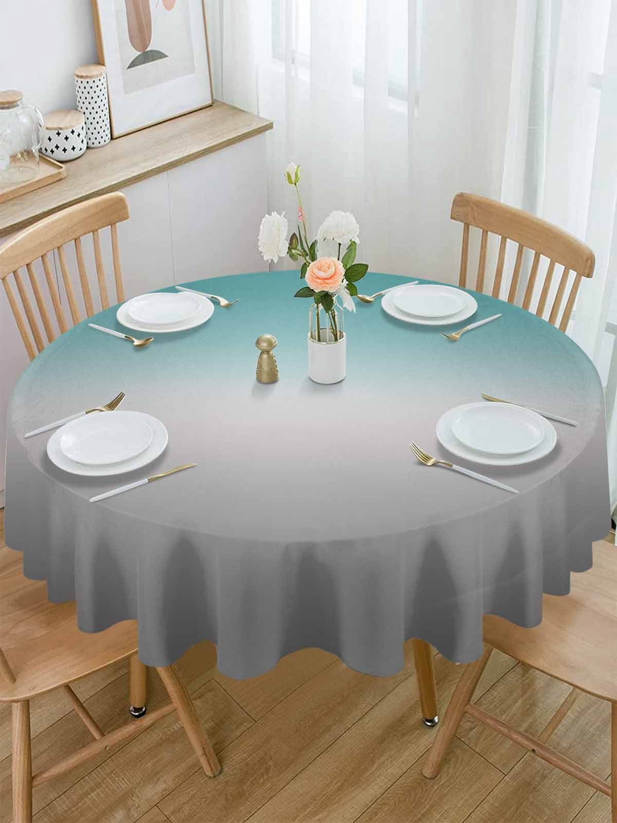 Round Tablecloth Turquoise Grey White Gradient Waterproof Oil Proof Polyester Table Cloth Cover Decor for Home Dining Outdoor,Patio,Parties, 54" Dia. Abstract Watercolor