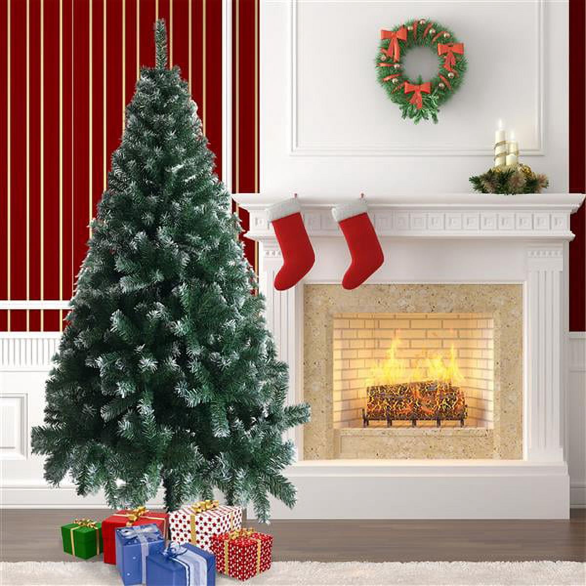 Alvantor 6 ft Unlit Artificial Christmas Tree with 650 PVC Branch Tips and Iron Stand, Light Green and White