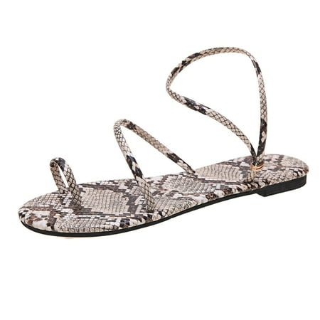

Youmylove Fashion Women Spring Summer Beach Flat Strap Sandals Snake Printed Slippers Bohemian Comfortable Stylish Shoes Ladies Footwear