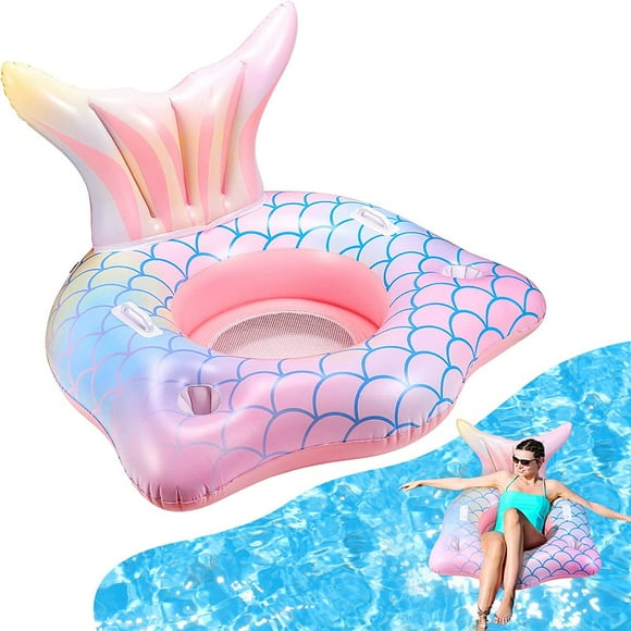 Chaise Flottante Gonflable pour Piscine Taille Adulte Queue de Sirène Flotteurs Gonflables avec Porte-Gobelets Fond en Maille et Poignées Canapé de Plage et de Piscine Radeau de Piscine Lounge Flotteurs de Piscine pour Activités Aquatiques