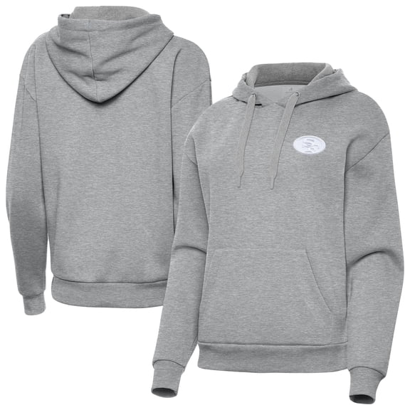 Women's Antigua Heather Gray San Francisco 49ers Victory Pullover Hoodie