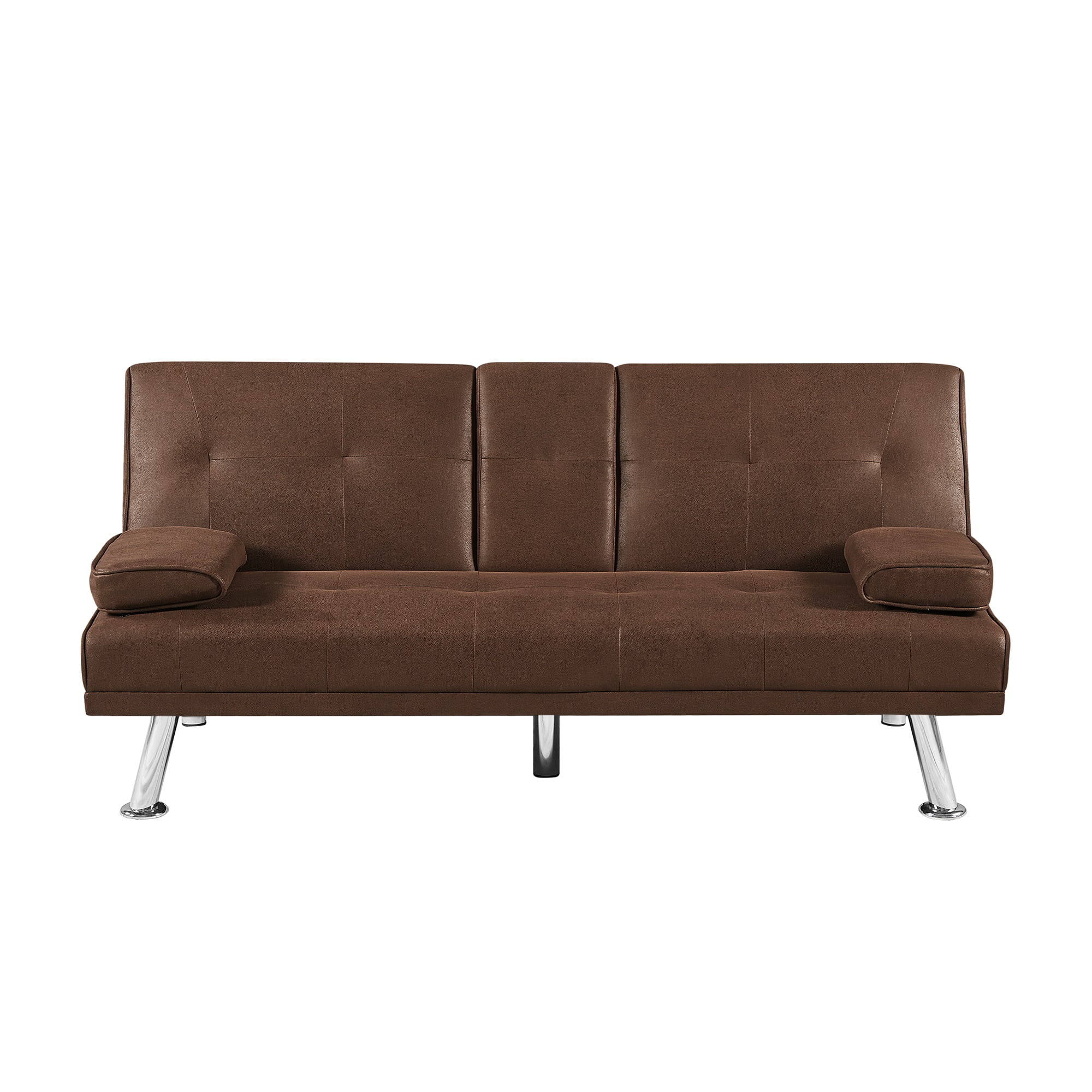 Kadyn Futon Sofa Bed, Bronzing Suede Sofa Bed with Cupholders and Pillows, Convertible Futon Folding Sleeper Sofa for Living Room, Coffee Kadyn Futon Sofa Bed, Bronzing Suede Sofa Bed with Cupholders and Pillows, Convertible Futon Folding Sleeper Sofa for Living Room, Coffee