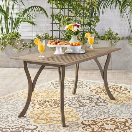 Outdoor 59" Rectangle Wood Dining Table, Teak Finish