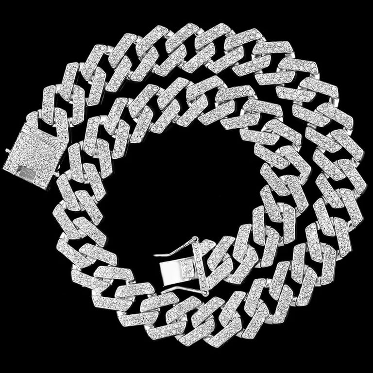 GQ Iced Out Rhinestones Cuban Chain Necklace For Men Women Bling