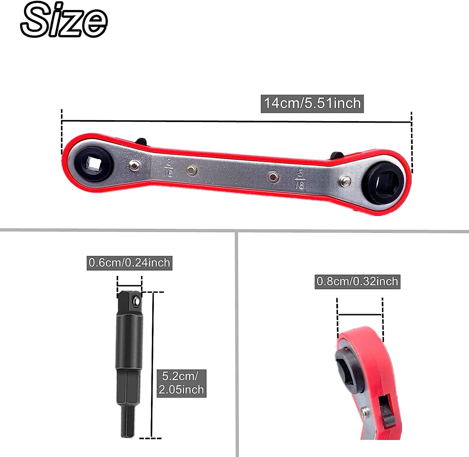 UKLL-HVAC Service Wrench Set, Air Conditioner Valve Curved Ratchet Wrench (1/4", 3/8", 3/16", 5/16"), with Hexagon Bit Adapter Tool Kit for Refrigeration Equipment and Repair