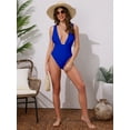 thumbnail image 5 of DARING DIVA Women's Deep V Plunge Monokini Backless Bikini Set Medium Royal Blue, 5 of 6