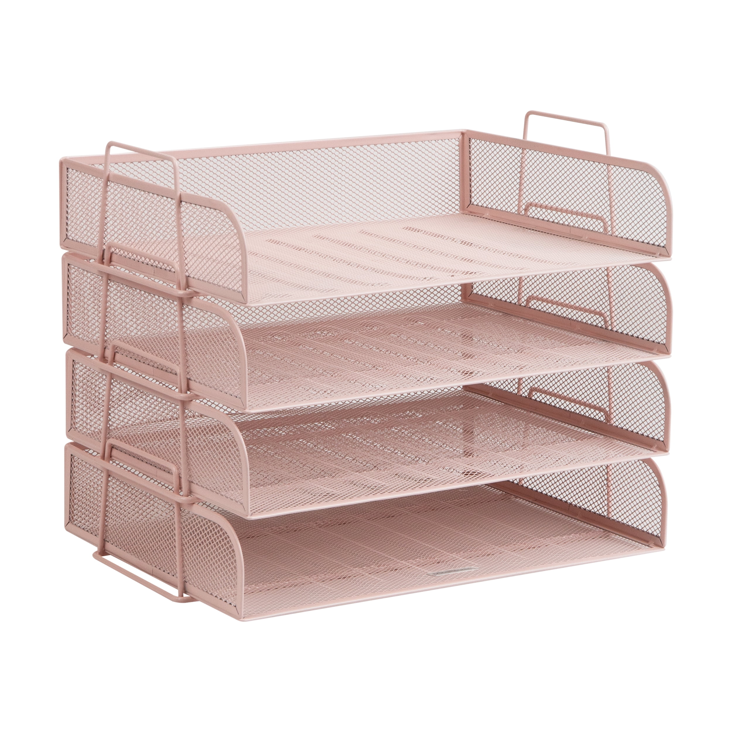 Mind Reader Stackable Paper Tray, Desktop Organizer, File Storage, Office, Metal, 4 Pcs., Pink