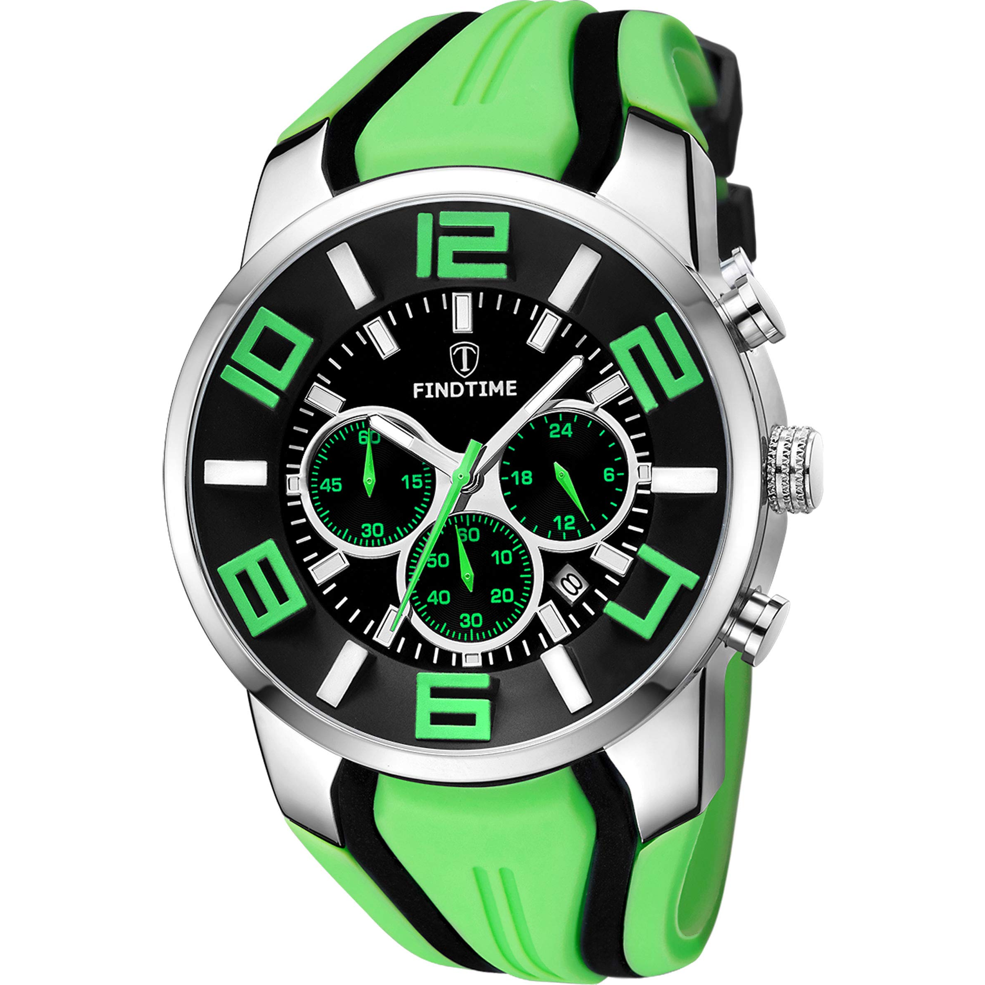 Black Mens Sport Watches for Men Green Orange Red Blue Bright Colorful Reloj Hombre Cool Unique Analog Stylish Wrist Watch Chronograph for Running Training Stopwatch
