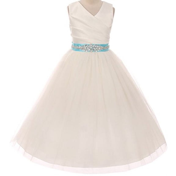 Flower Girl Dress Communion Bridesmaid Mix & Match for Big Girl Ivory Turq 14 276CB
