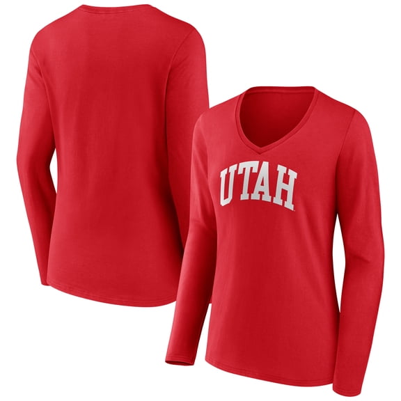 Women's Red Utah Utes Arch Long Sleeve V-Neck T-Shirt