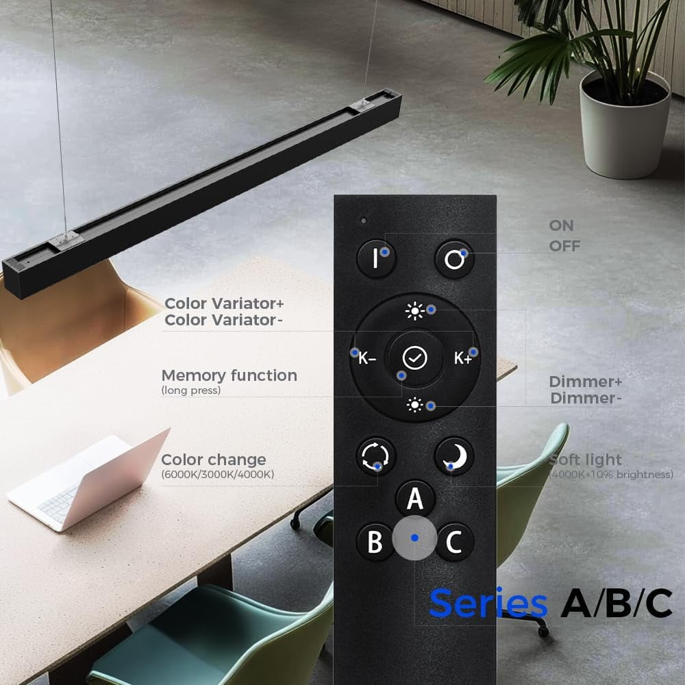 Barrina 4-Pack 5568 Remote Series LED Linear Light Fixture 2nd-Generation 4FT 45W Seamless Connection 3000K-6000K Color Changing Dimmable Office Shop Light with Remote 5568 Series Black