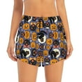 thumbnail image 2 of Xecao's Spooky Cats And Halloween Pumpkins for a double-layer running short for women, perfect for gym, tennis, and more, featuring a convenient pocket., 2 of 9