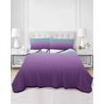 thumbnail image 2 of Quilts Twin-XL Size Bedding Set, Teal Purple Ombre Lightweight Quilted Comforter, Modern Geometric Striped Abstract Art Soft Reversible Bedspread Coverlet with Pillow Covers for All Season, 68" x 98", 2 of 7