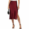 thumbnail image 3 of JBXKXYW High Waisted Skirts for Women Womens Satin Silk High Waist Slit Midi Skirt Elastic Waistband Midi Skirts Elegant and Handsome Half Skirt for Women Summer Skirts Faldas De Mujer (Red,XL), 3 of 6