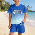 thumbnail image 5 of OOOUM Silky Soft T-Shirt Shorts 2 Piece Set Summer Letter Graphic Outfits Casual Cute Clothing For Toddler And Big Kids Blue 5-6 Years, 5 of 5