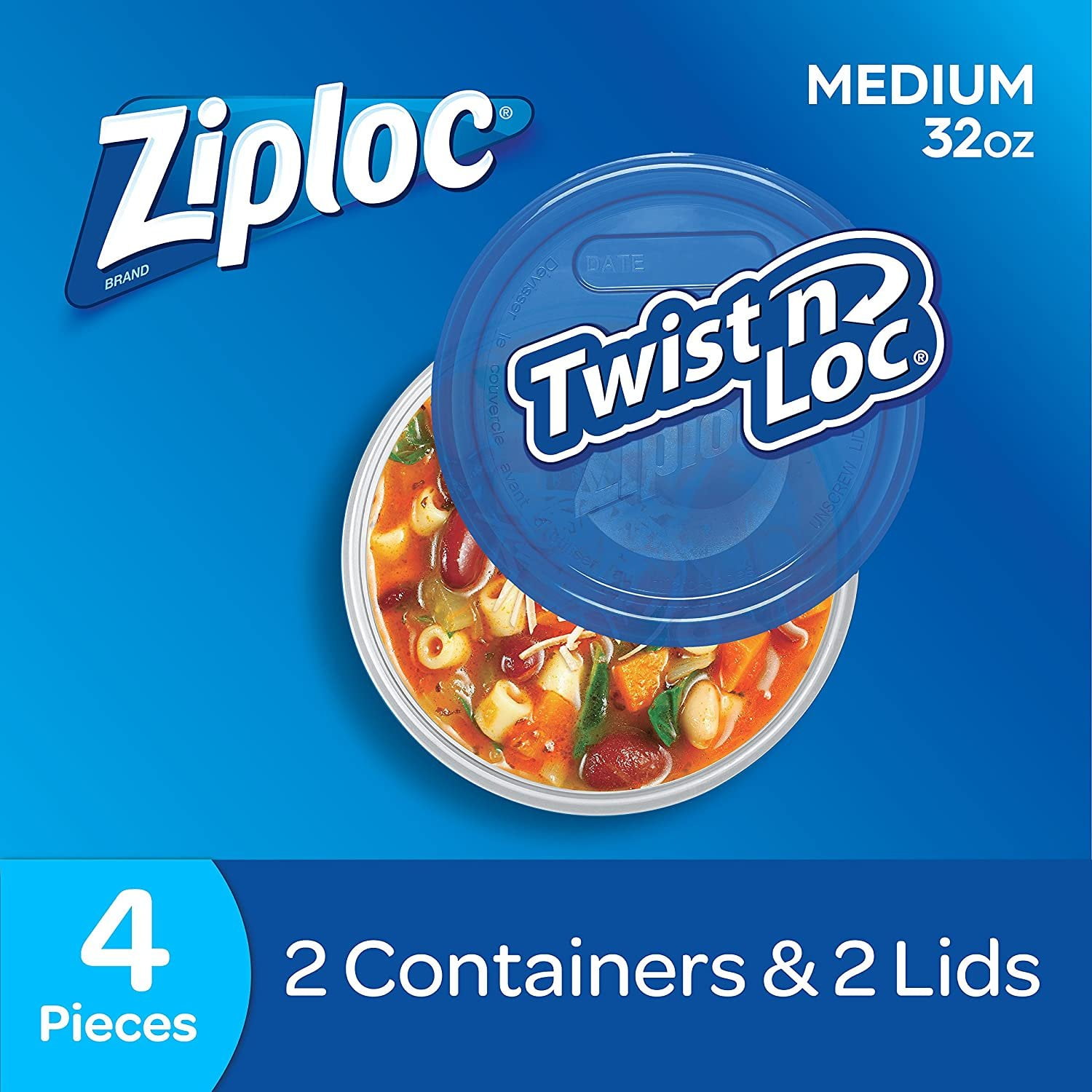 Ziploc 18035 Food Container, 32 oz Capacity, 4-1/2 in Dia
