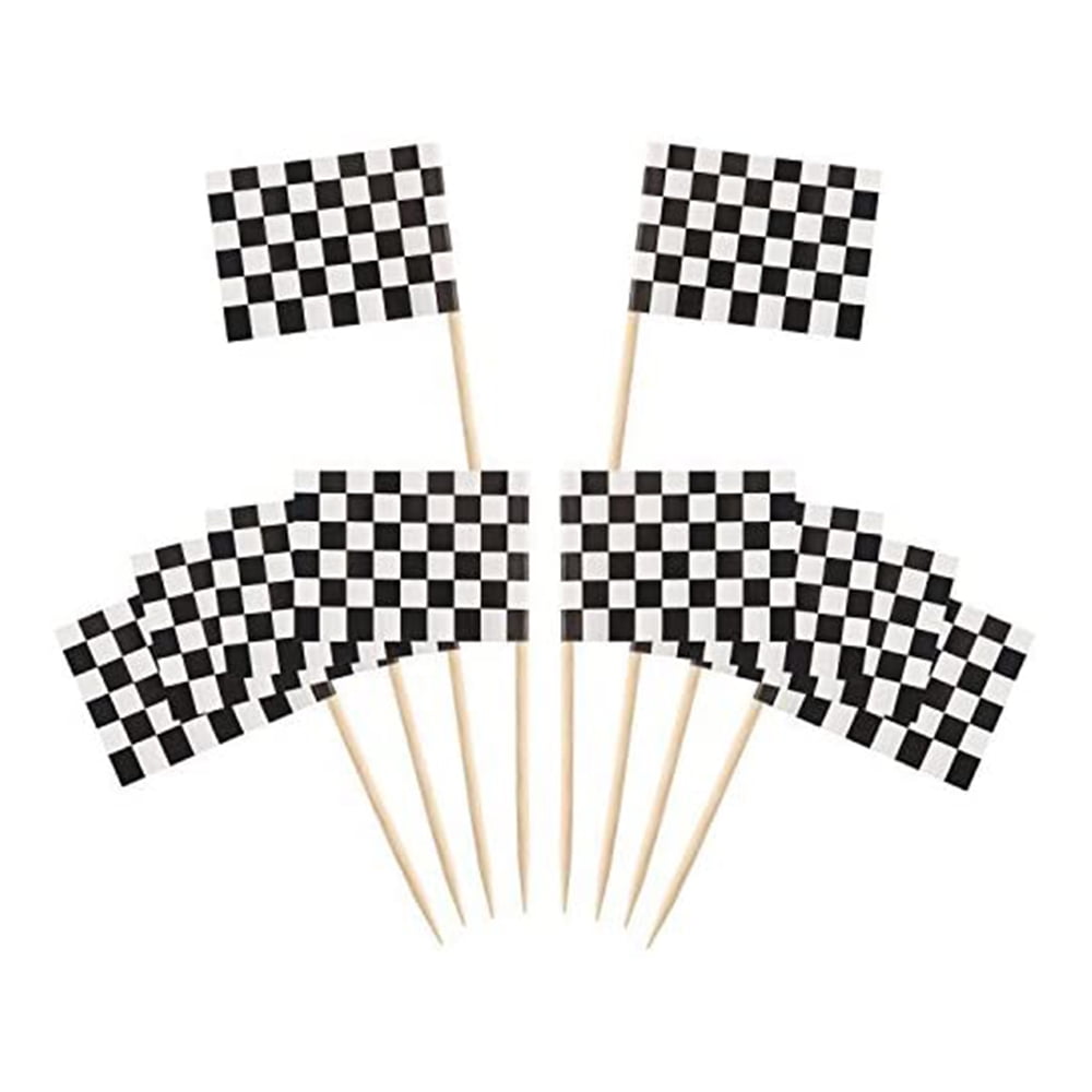 Box Of 100 Checker Checkers Racing Toothpick Flags Dinner Cocktail Flags