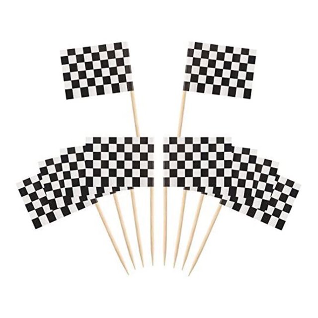 Paquete de 120 banderas de carreras a cuadros para fiestas, púas para cupcakes, bandera para palillos de dientes, banderas para cena, adornos para tartas, decoraciones Zhivalor HFP-0351