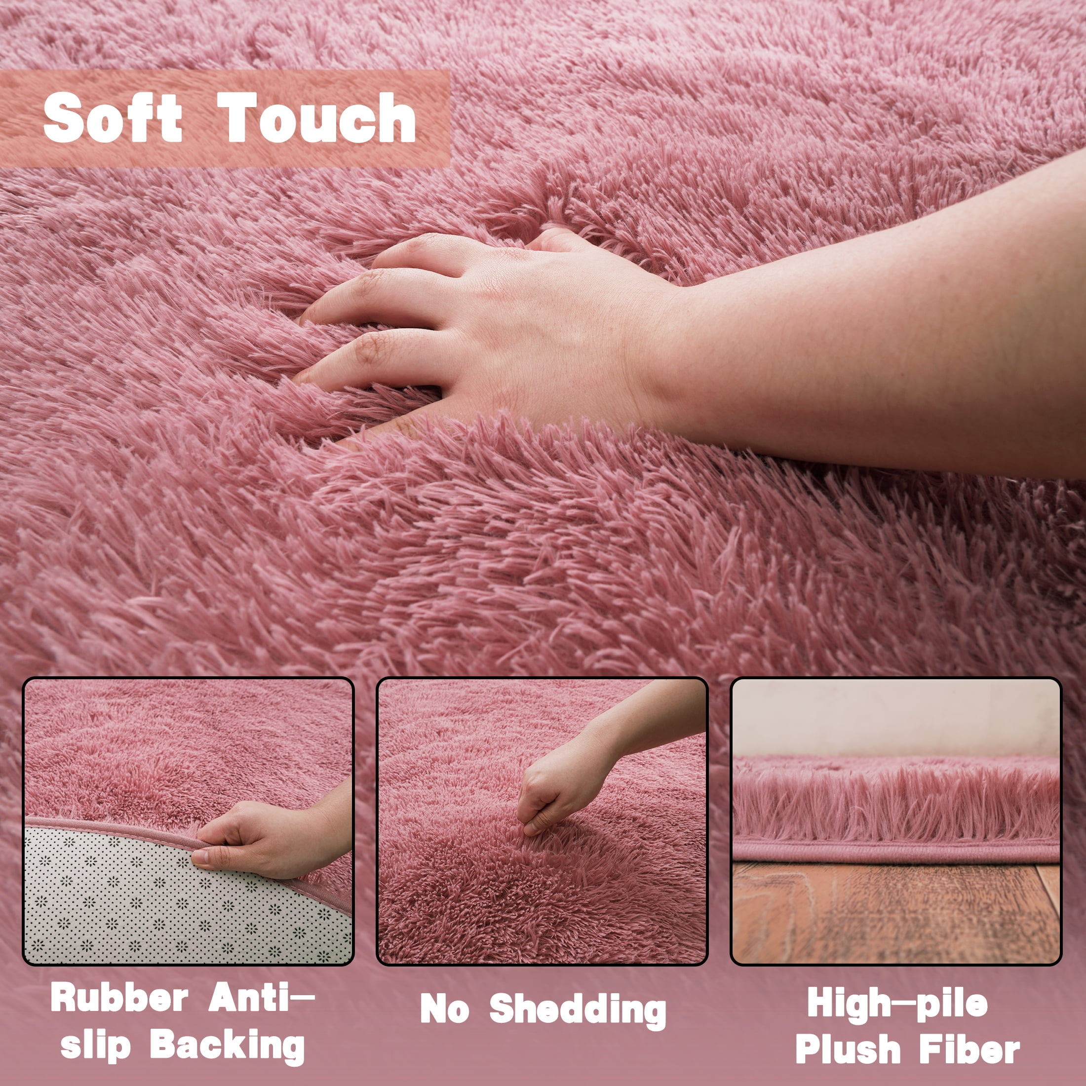 Socofuz 5x7ft Soft Pink Fluffy Rug for Living Room, Cute Shaggy Carpet for Kids Boys Girls Dorm Room Nursery Bedroom Home Decor