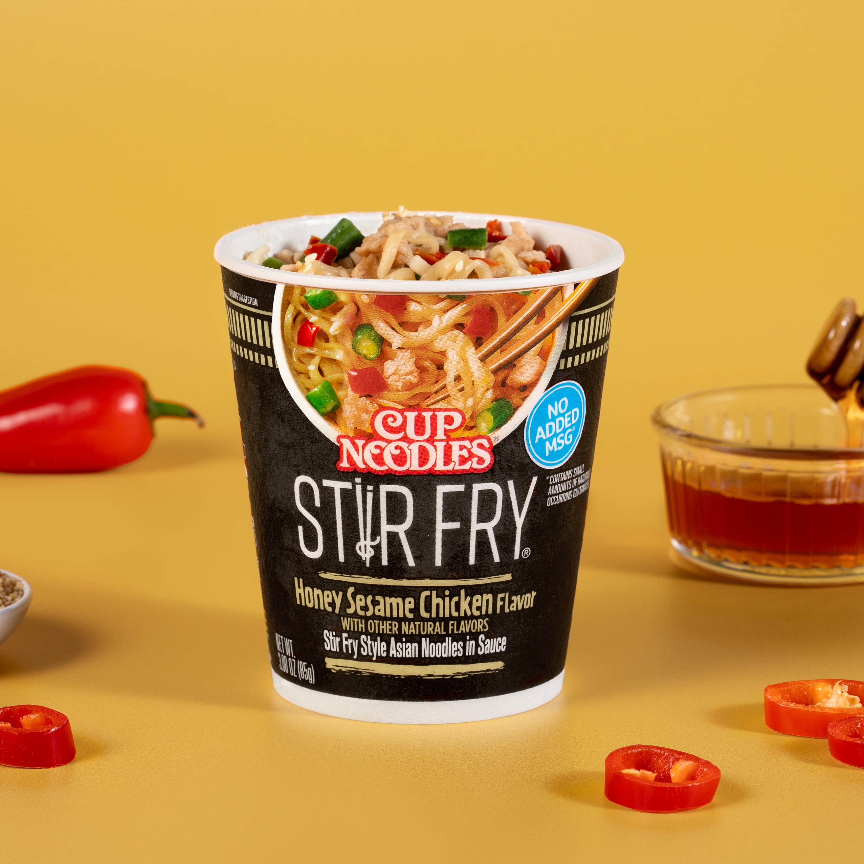 (6 pack) Nissin Foods Cup Noodles Stir Fry Ramen Noodles, Honey Sesame Chicken Flavor, 3.0 oz Cup, Shelf-Stable