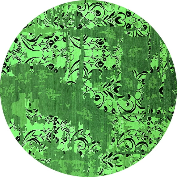 Ahgly Company Indoor Round Oriental Green Industrial Area Rugs, 5' Round