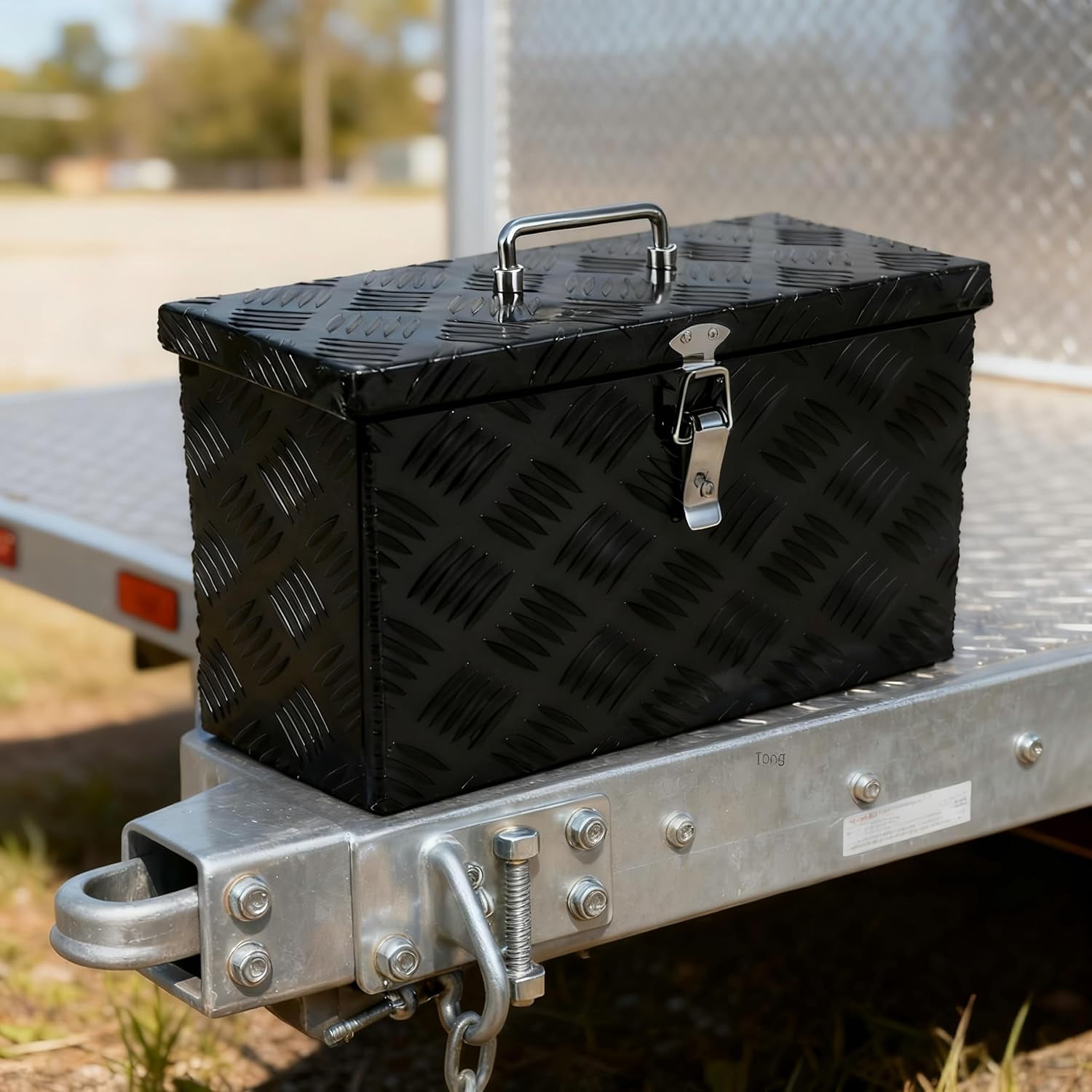 16 Inch Aluminum Truck Bed Tool Box, Stripes Plated Tool Box with Side Handle and Top Handle, Storage Toolbox Chest Organizer for Trailer, Pickup, Truck Bed, RV, 16"x7.5"x10", Black