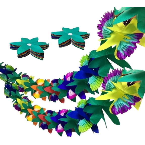 GuassLee 2pcs 9ft Hawaiian Luau Party Decorations Colorful Paper Tropical Flower Garlands