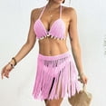 thumbnail image 4 of Huowey Hand Crocheted Women 2PCS Set Patchwork Fringe Bikini Tops And Skirt Outfit Boho Bathing Suit Honeymoon Cruise Trendy Wear, 4 of 7