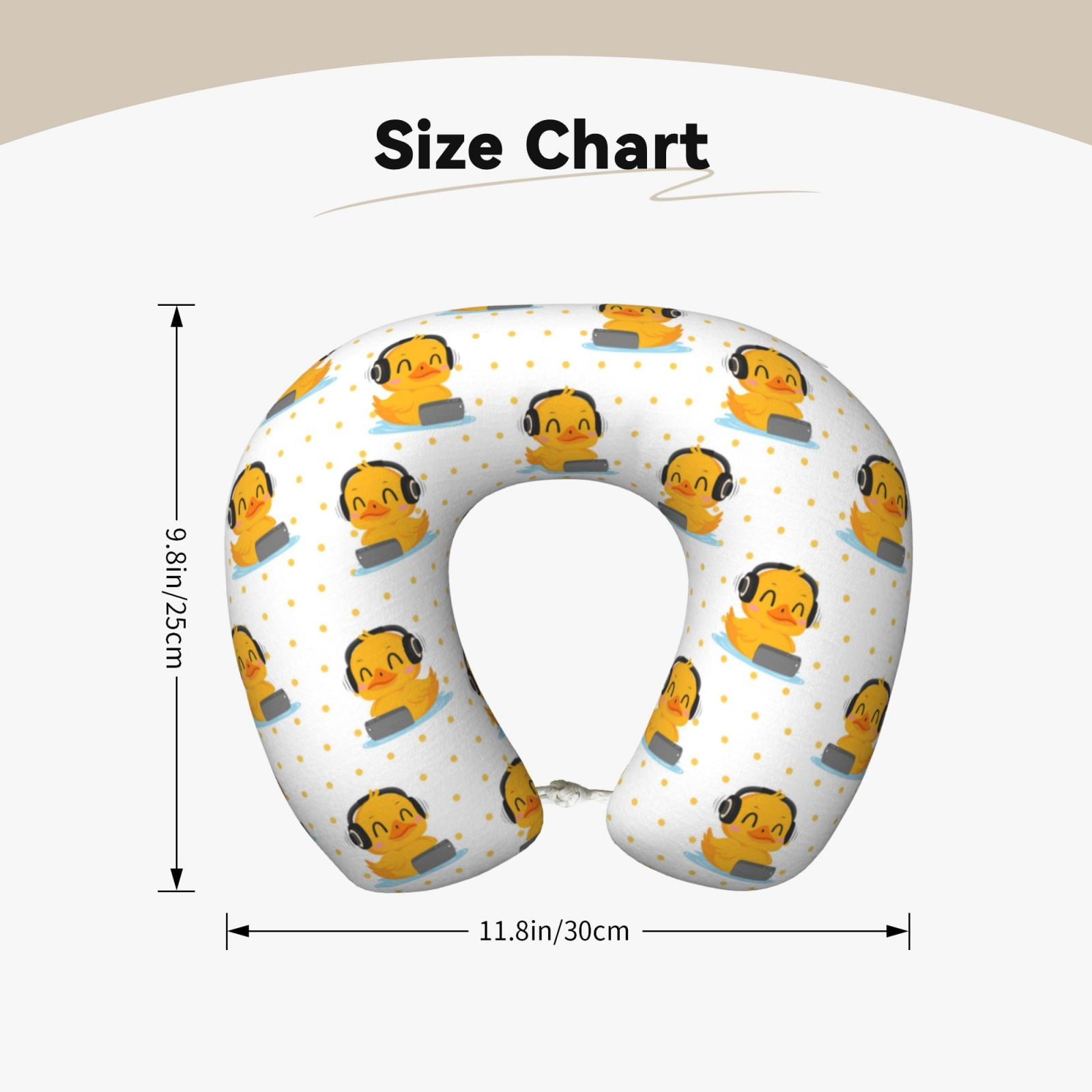 Xecao Cute Duck With Headphone Print Memory Foam Cervical Neck Pillow Versatile U-Shaped Pillows for Home,Office,Camping,Travelling,Soft Washable Cover