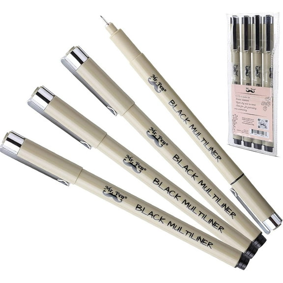 Mr. Pen- Black Fineliners, Fine Point Pens, 0.25mm, 4 Pack, Bible Pens No Bleed, Fine Tip Pens