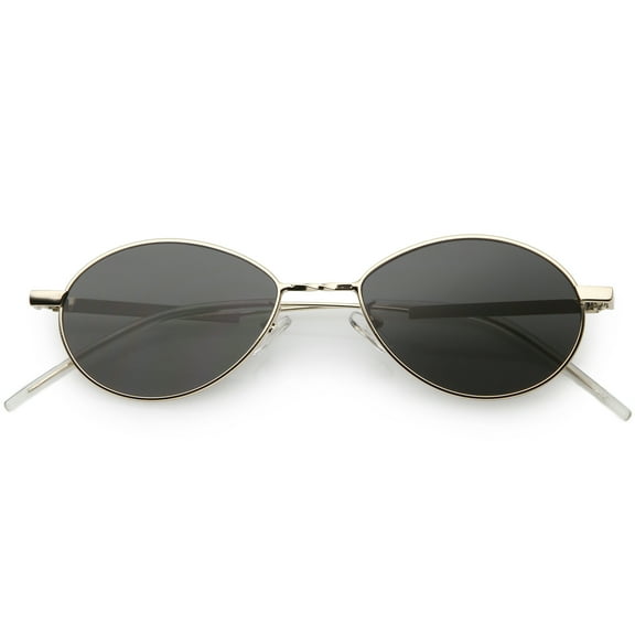 Oval Sunglasses Slim Metal Arms Neutral Colored Mirror Flat Lens 51mm (Gold / Smoke)