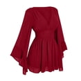 thumbnail image 5 of JOANKDMI Gothic Witch Costume for Women Long Bell Sleeve V-Neck Chiffon Dress Smocked Waist Flaring Mini Dress for Halloween Vampire Party Theme, 5 of 5